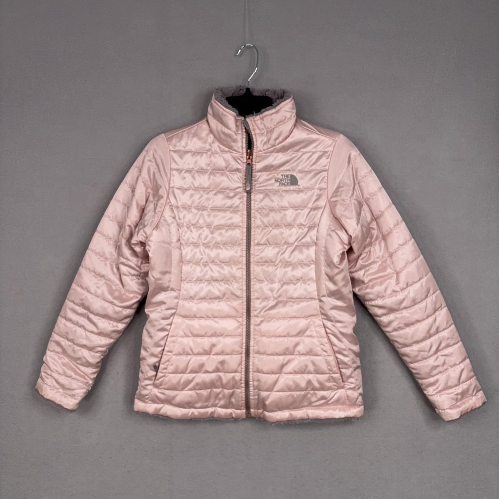 The North Face Jacket Girls 18 Pink Quilted Fleece Reversible Lightweight Puffer